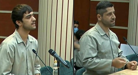 An image grab of footage obtained from Iranian State TV IRINN on January 7, 2023, shows Mohammad Mahdi Karami and Seyyed Mohammad Hosseini, who were executed by Iran. (Photo | AFP)
