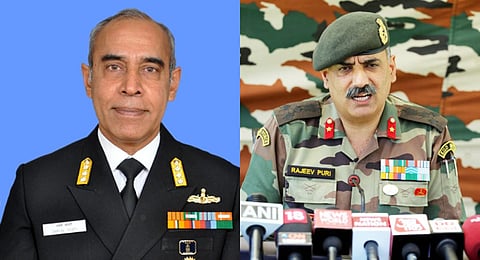 A collage of Vice Admiral Tarun Sobti (L) and Lieutenant General Rajeev Puri, used for representational purposes only. (Photos | Wikimedia commons)