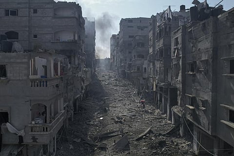 A view of the rubble of buildings hit by an Israeli airstrike, in Jabalia, Gaza strip, Wednesday, Oct. 11, 2023. (Photo | AP)
