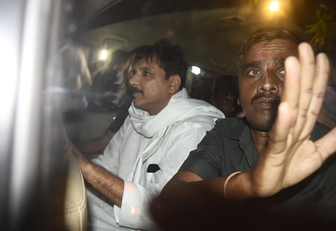 AAP MP Sanjay Singh taken into custody by the ED officials from his residence in New Delhi on October 4. (Photo | Parveen Negi)