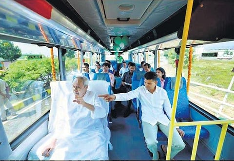 CM Naveen Patnaik and 5T secretary VK Pandian travelling in a bus | Express