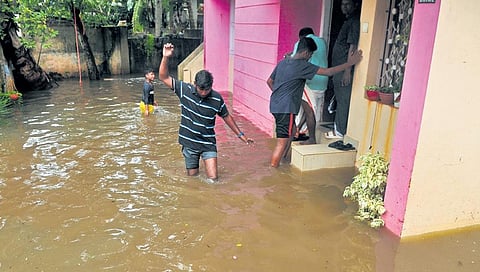 A waterlogged house at Mulavanaa in Thiruvananthapuram flooded due to heavy rains. (Photo | BP Deepu, EPS)