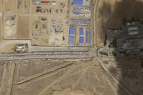 Satellite photos show a massive convoy of semi-truck trailers lined up at the Rafah border crossing on the Egyptian side, Friday, Oct. 20, 2023. (Photo | AP)