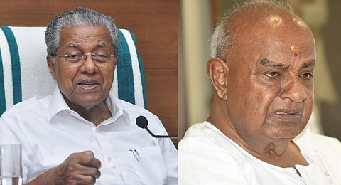 Kerala Chief Minister Pinarayi Vijayan (L) , Janata Dal (S) supremo HD Deve Gowda (File Photo | EPS)