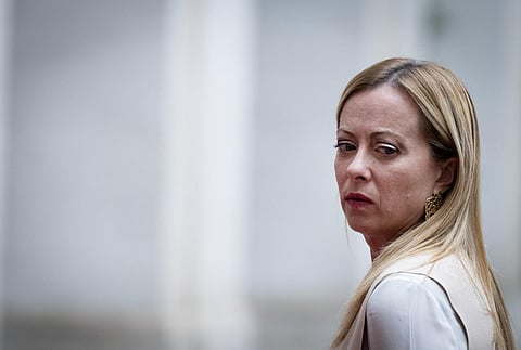 Italy's Prime Minister, Giorgia Meloni arrives to welcome Jordan's King before a meeting on October 16, 2023 at Palazzo Chigi in Rome. (Photo | AFP)