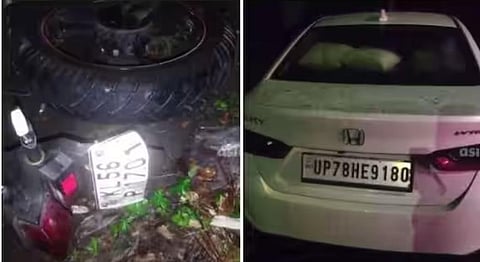 The motorcycle and car involved in the accident