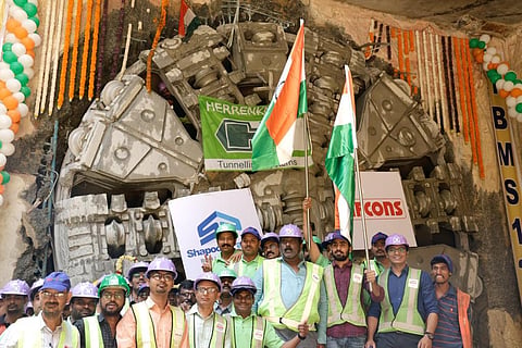 Bengaluru Metro's Tunnel Boring Machine Rudra had its breakthrough after tunnelling for 100 days on its final leg at Langford Metro station (Photo | Express)