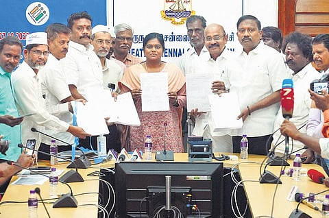 District election officer R Lalitha releasing the draft electoral roll in Chennai on Friday | Express