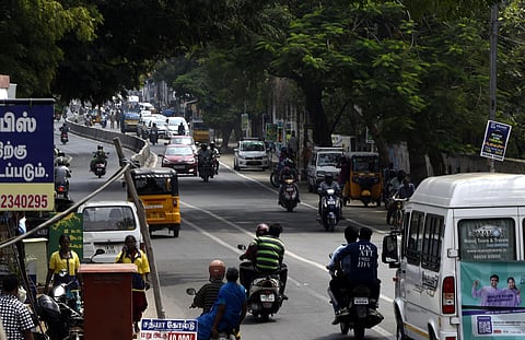 There are 15 crossroads on the 3 km stretch of Kamarajar Road. (Photo | Express)