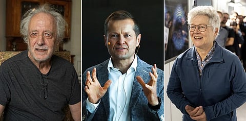 This combo photo taken shows French scientist Pierre Agostini, Scientist Ferenc Krausz, and French-Swedish physicist Anne L'Huillier. The trio won the Nobel Prize in physics on Tuesday. (Photo | AP)