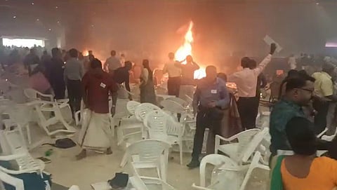 Ernakulam: People rush to save themselves after a blast at a convention centre in Kalamassery, in Ernakulam district, Sunday, Oct. 29, 2023. (Photo | PTI)