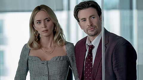 A still from Netflix's 'Pain Hustlers' starring Emily Blunt and Chris Evans. (Photo | IMDb)