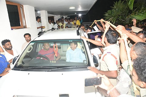 File photo - Police from Guntur and Pendurthi arrest senior TDP leader Bandaru Satyanarayana Murthy from his residence. (Photo | Express)