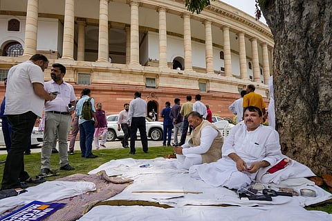 FILE : AAP MP Sanjay Singh during his protest in Parliament, in New Delhi. (Photo | PTI)