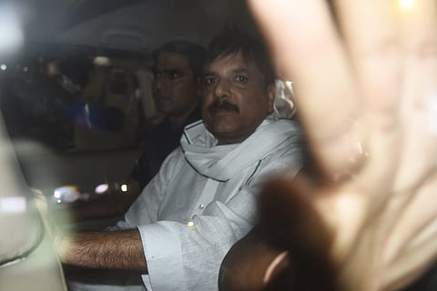 FILE: AAP MP Sanjay Singh taken into custody by the ED officials from his residence in New Delhi on Wednesday. (Photo | Parveen Negi)