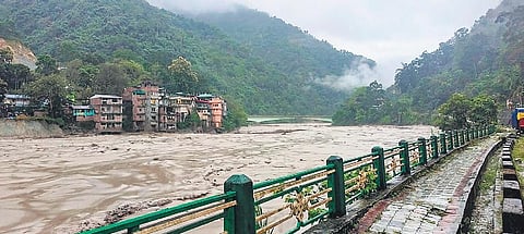 Debris of the flash flood which swept through Sikkim’s Teesta river | PTI