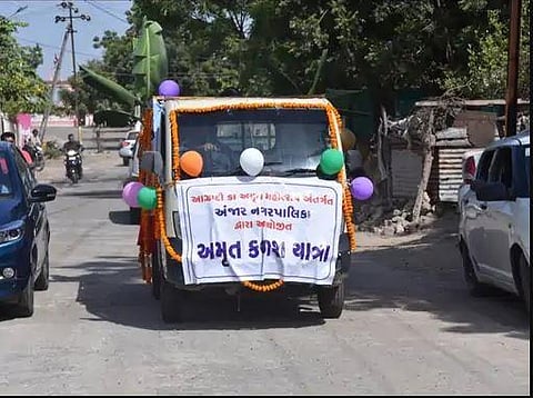 The BJP's ‘Amrut Kalash Mahotsav' Yatra has commenced across poll-bound Gujarat. (Express)