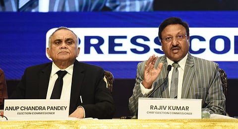 Chief Election Commission of India Rajiv Kumar announces schedule of elections to Legislative Assemblies of 5 states.(Photo |Parveen Negi, EPS)