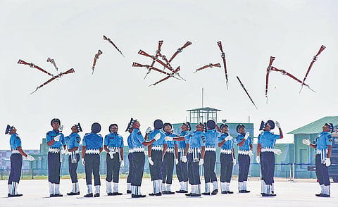 Air Force personnel during the parade at the 91st Air Force Day celebrations in Prayagraj on Sunday | pti