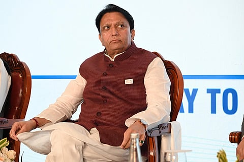 Gujarat industries minister Balvantsinh Rajput was in Bengaluru at a roadshow to draw investors to the 10th Vibrant Gujarat Global Summit 2024. (Photo | Nagaraja Gadekal)