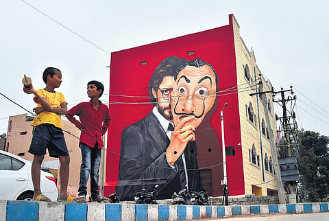 Representational Image: A mural of The Professor, a character from Money Heist, at Necklace Road. (Photo | S Senbagapandiyan)