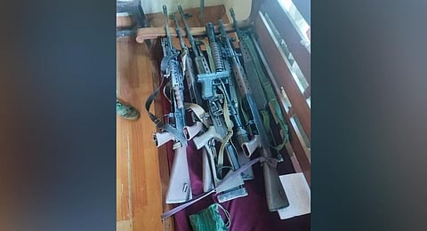 Guns looted from the Myanmar army camp by insurgents (Photo by special arrangement)
