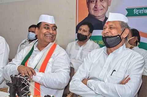 FILE: Rajasthan Chief Minister Ashok Gehlot with State PCC President Govind Singh Dotasra. (Photo | PTI)