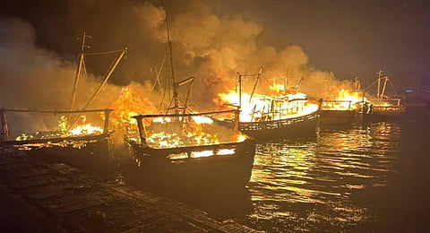 The blaze that gutted over 30 boats in Visakhapatnam.