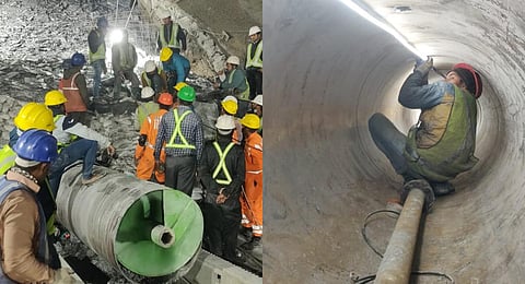 This additional lifeline pipe will now facilitate the delivery of essential supplies to the labourers awaiting rescue. (Photo | Express)