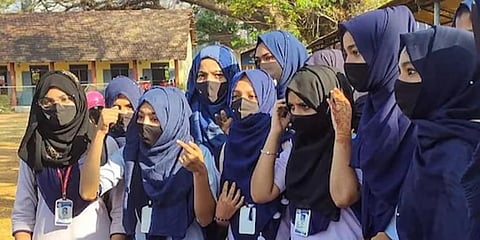 FILE - Representational image of girl students wearing head scarves - Hijab, at a school . (Photo | PTI)