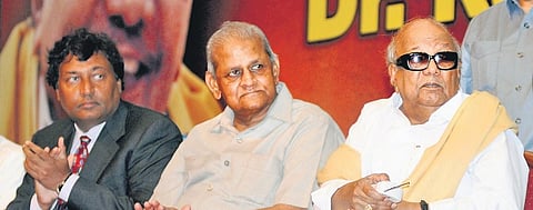 S S Badrinath with then chief minister M Karunanithi during the inauguration of Kamalnayan Bajaj Institute for Research in Vision and Ophthalmology in Chennai in 2008. Also seen is Niraj Bajaj (left)