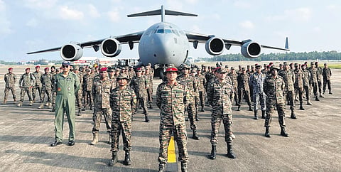 Indian armed forces contingent before departing for Australia to participate in ‘AustraHind-2023’ to be held in Perth | pti