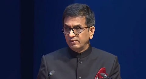 Chief Justice of India DY Chandrachud speaks during Constitution Day celebrations organised by the Supreme Court of India, in New Delhi, Sunday, Nov. 26, 2023. (Photo | PTI)
