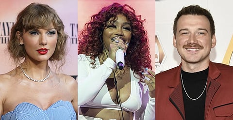 Singers Taylor Swift, SZA and Morgan Wallen. (AP)
