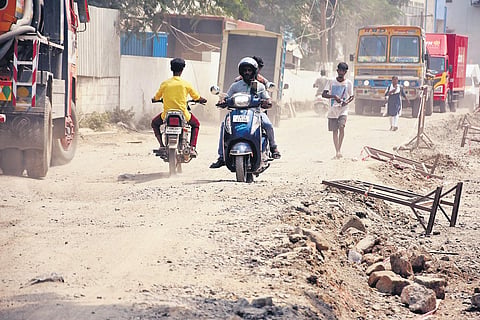 Representational image of a motorists negotiating a damaged road. (Photo| Ashwin Prasath)