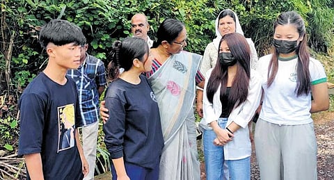 MLA K K Shylaja with students from Manipur at Kannur University