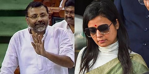 FILE - A collage of TMC lawmaker Mahua Moitra (R) and her BJP counterpart Nishikant Dubey (L), used for representational purposes only. (Photo | PTI)