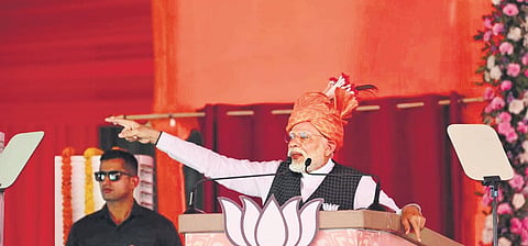 PM Narendra Modi during a public meeting for Chhattisgarh Assembly elections in Bishrampur, Surajpur district on Tuesday | PTI