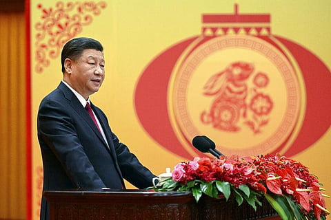 Chinese President Xi Jinping delivers a speech for a Spring Festival reception the Great Hall of the People in Beijing on January 2023. (File Photo | AP)