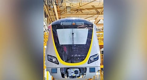 The much-delayed driverless tech-based train from China.