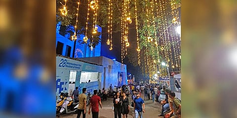 Festive vibes prevail at Manaveeyam Veedhi in connection with the 28th edition of the IFFK. (Photo | BP Deepu)