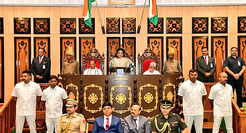 Telangana Governor Tamilisai Soundarajan addressing the Joint Session of Telangana State Legislative & Council Assembly.