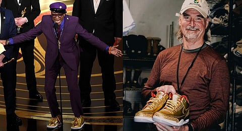 FILE: Spike Lee accepts the Oscar for best adapted screenplay for 'BlacKkKlansman'; James Free with the gold Nike Air Jordan 3 sneakers at the Portland Rescue Mission | AP