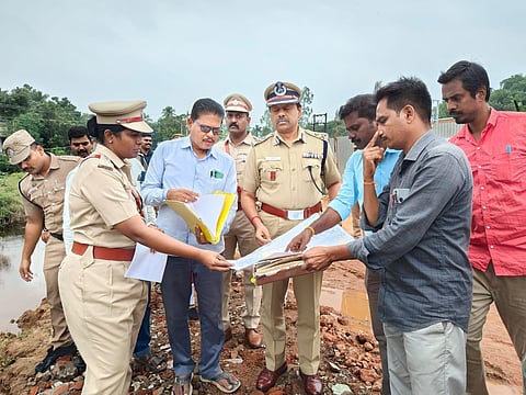 Central Zone IGP G Karthikeyan inspecting the site for Mayiladuthurai’s District Police Office, on Tuesday | Express