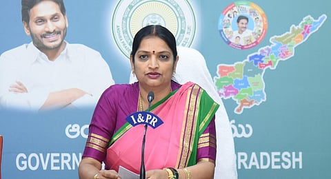 Women & Child Welfare Minister Usha Sricharan during a press meet | Express