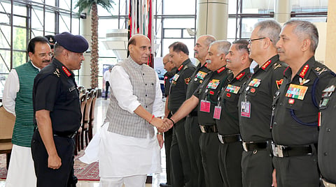 Defence Minister Rajnath Singh meeting Army commanders (File photo | Special arrangement)