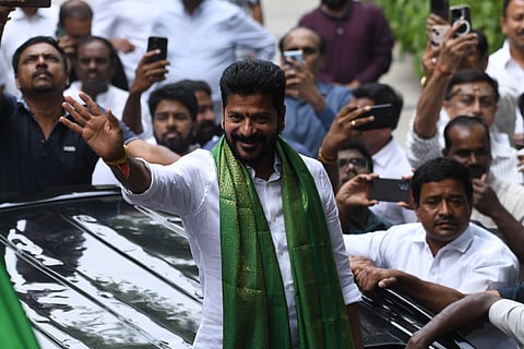 FILE - Telangana Congress chief Revanth Reddy greeting supporters in Hyderabad, on Sunday. (Photo | Express)