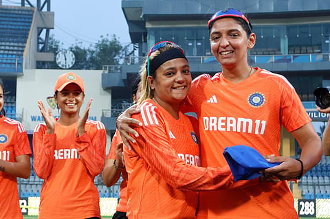 Saika Ishaque getting her India cap. (Photo | BCCI Women Twitter)