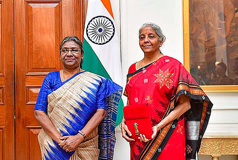 President Droupadi Murmu in a meeting with Finance Minister Nirmala Sitharaman at Rashtrapati Bhavan before the latter presents the Union Budget 2023-24 at Parliament, in New Delhi. (Photo | PTI)