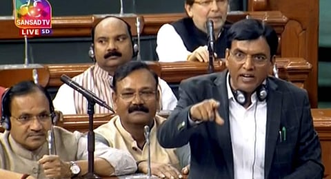 Union Health Minister Mansukh Mandaviya speaks in the Lok Sabha during Budget Session of Parliament, in New Delhi. (Photo | PTI)